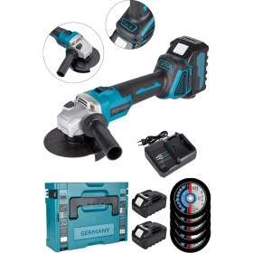 Resim Germany Steel Profesyonel 128VF Kömürsüz Çift Akülü Şarjlı Avuç Taşlama Spiral 125 Mm Alman-5 Adet Taş 