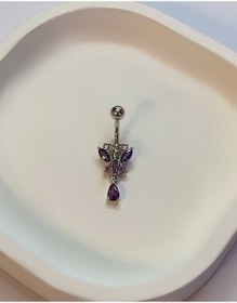 Resim Kadın Mor Kelebek Model Sallantılı Çelik Piercing Gümüş 