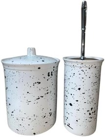 Resim Red Seramik Dara Koleksiyonu Dalmaçya Desenli Çöp Kovası ve Tuvalet Fırçalığı 