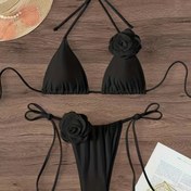 Resim Kadın İki Parça Mayo Seksi Mayo Askılı Üçgen Bikini Seti 