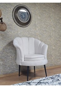 Resim Zafir Tekli İstiridye Siyah Boyalı Sivriltme Ayak Çay Seti Koltuk Tekli Berjer , Balkon, Salon, Ofis Krem 