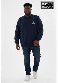 Resim Süperlife Erkek Büyük Beden A Baskılı Bisiklet Yaka İnce Sweatshirt Spr26bsw956-12 Lacivert 