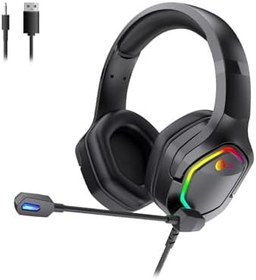 Resim Lecoo HT403 3.5mm Jack + USB Kablolu Kulak Üstü RGB Aydınlatmalı Gaming Kulaklık Siyah 