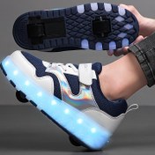 Resim Küçükler için USB Şarj Edilebilir LED Işıklı Paten Ayakkabıları - Nefes Alabilen Kumaş ve Sentetik, Dayanıklı TPR Tekerlekler, 7 Renk Değiştiren Işıklar, Tüm Mevsimler için Dış Mekan Sporları ve Rahat Giyim, Kapalı Tasarım, Kızlar için Paten Ayakkabıları, Çok Yönlü Ayakkabılar, Şık Paten Ayakkabıları, Esnek Ayakkabılar 