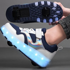 Resim Küçükler için USB Şarj Edilebilir LED Işıklı Paten Ayakkabıları - Nefes Alabilen Kumaş ve Sentetik, Dayanıklı TPR Tekerlekler, 7 Renk Değiştiren Işıklar, Tüm Mevsimler için Dış Mekan Sporları ve Rahat Giyim, Kapalı Tasarım, Kızlar için Paten Ayakkabıları, Çok Yönlü Ayakkabılar, Şık Paten Ayakkabıları, Esnek Ayakkabılar 