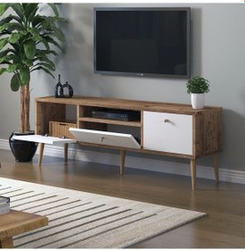 Resim Mbes Mobilya Beyza Ahşap Ayaklı 140 Cm Atlantik Beyaz Tv Sehbası 