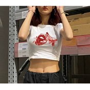Resim Touz zolid wear Badchill Lip Baskılı Beyaz Crop 