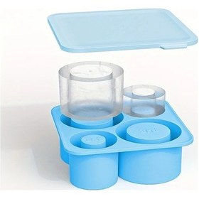 Resim Elmpaly Sky Blue 1 Adet Silikon Buz Kalıbı Kapaklı 4 Büyük Silindir Buzluk Saklama Kutusu 