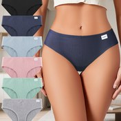 Resim 6 Adet Kadın Pamuklu Bikini Külotu - Harf Baskılı Yumuşak Esnek İç Çamaşırı, %95 Pamuk %5 Spandeks, 6 Katı Renk, Seksi ve Rahat Günlük İç Giysi 