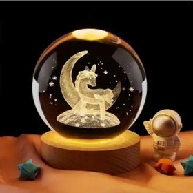Resim Unicorn Ay Figürlü Işıklı Ahşap Altlıklı Kar Küresi 8 Cm 