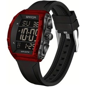 Resim Gaojunshop01 Erkek Ve Kadınlar İçin Siyah Kırmızı Su Geçirmez 5atm Dijital Spor Saati Diğer 