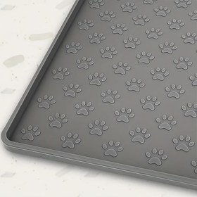Resim 1 adet Kaymaz Silikon Evcil Hayvan Besleme Matı, Pati Baskı Tasarımı – Gri, Zeminleri Temiz ve Düzenli Tutar, Kediler ve Köpekler için Mükemmel 