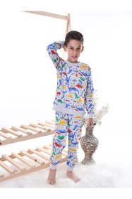 Resim TUGSE Dinozor Ve Araba Baskılı Çocuk Pijama Takımı 
