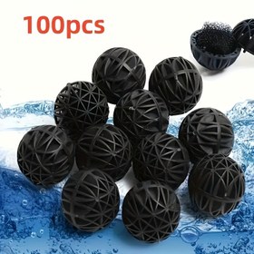 Resim 100 adet Siyah Biyo Toplar Balık Tankı Filtreleme için - PP Malzeme, Su Kalitesini Artırır & Nitrifikasyon Bakterilerini Yetiştirir, Akvaryumlar için İdeal, Akvaryum Balık Tankı 