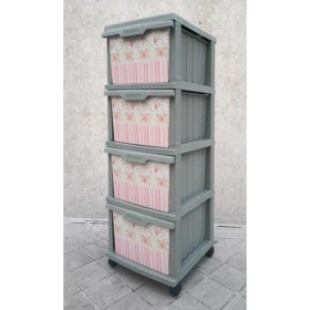 Resim abnturk Büyük Boy Bordürlü Çiçek Desen 4 Çekmeceli Tekerlekli Komidin Yükseklik 93CM 43X38 Demonte Dolap Raf 