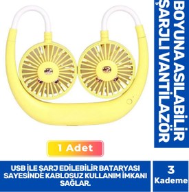 Resim Fantazer 3 Kademeli Ultra Sessiz Sarı Eller Serbest Boyuna Asılabilir Şarjlı Klima Soğutucu Fan Vantilatör 