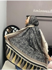 Resim Aminenesil Cardion Premium Etnik Desen Şal Vizon Siyah Kahverengi Koyu Vizon 
