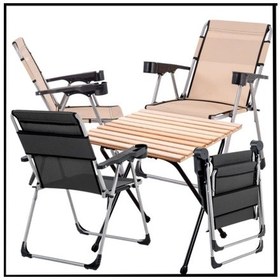 Resim 140 Kg Bej/Antrasit 4 Adet Katlanır Kamp Sandalyesi Ve Masa Seti - Bardaklıklı -A02/ Çok Renkli 