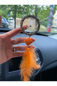 Resim Araç Balkon Aksesuar Turuncu Tüylü Araç Dikiz Aynası Süsü 