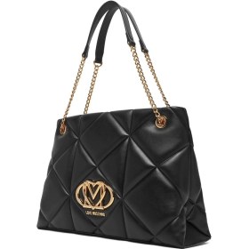 Resim Love Moschino Kadın Kalp Logolu Kapitone Omuz Çantası - Siyah 