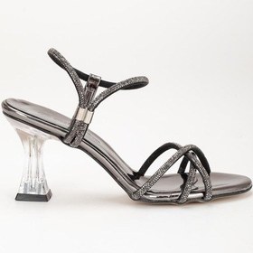 Resim Çapraz Taşlı Ayna Malzeme Platin Kadın Şeffaf Topuklu Abiye Ayakkabı-2717-platin Platin 