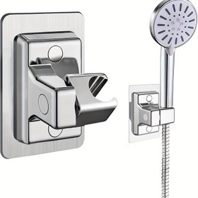 Resim Ayarlanabilir El Duşu Tutucu Braket, 1 Adet Yapışkan Bantlı Plastik Duş Başı Tutucu, Duvara Monte Banyo Duş Tabanı Aracı, Depolama ve Düzenleme İçin Elektriksiz Banyo Aksesuarı 