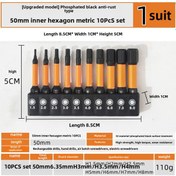 Resim Konesam 50mm Uzunlukta S2 Malzeme H1.5-h8 Metric İç Çokgen Tornavida Ucu Seti, Elektrikli Vidalama Ve Somun Sıkma İçin 10 Adet Turuncu 