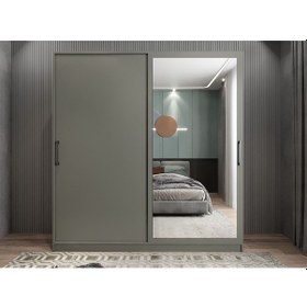 Resim Star Sürgü Kapaklı Gizli Çekmeceli Dolap Gardırop Füme 180 Cm 