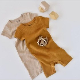 Resim BabyCosy Bebek Hardal-Bej Kısa Kol Modal Tulum 2'Li 001 