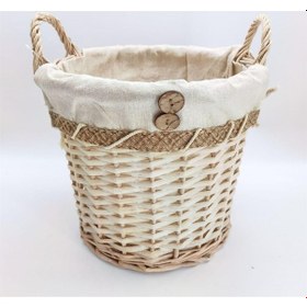 Resim Düğme Detaylı Kulplu El Yapımı Dekoratif Çok Amaçlı 38 Cm Hasır Sepet Natural Diğer 