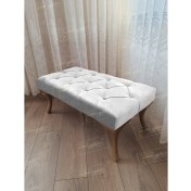 Resim AldaGelsin Beyaz Kapitoneli Bench Puf - Gold Ayak 