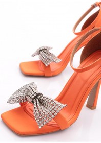 Resim Dgn 2029 Kadin Silver Taş Fiyonklu Sandalet Orange Saten 