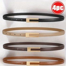 Resim Dört Parça Set, Kızın Klasik Düz İnce Kemer, Retro Metal Tokalı, Basit ve Rahat, Kotlu Kızın Kemeriyle Uyumlu 