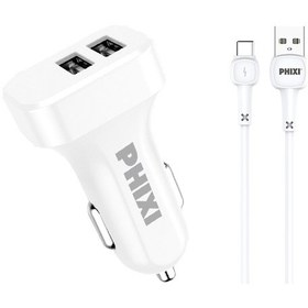 Resim Phixi PCC511T Basic 2.1A Çift Çıkışlı Type-C USB Kablolu Araç Şar 