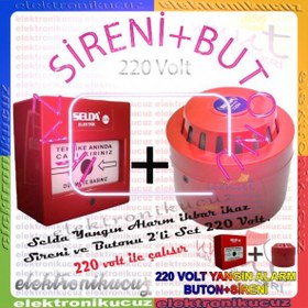 Resim Selda Yangın Alarm İhbar İkaz Sireni ve Butonu 2li Set Halinde Gönderimi 220 Volt ile çalışır. HsYn 