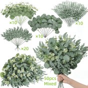 Resim 30/50/70 adet Yapay Karışık Okaliptüs Yaprakları Sapları Toptan, 4 Çeşit Gümüş Dolar Okaliptüs Yaprakları Seçimi, Sahte Okaliptüs Sapları Spreyleri DIY Buketleri Çiçek Düzenlemesi Ev Dekorasyonu için 