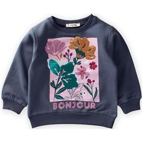 Resim Cigit Çiçek Basdkılı Pullu Sweatshirt 1-6 Yaş Lacivert Lacivert 