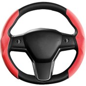 Resim Springsun Tesla Model 3/y Süet Direksiyon Kılıfı - Kaymaz, Konforlu, 2'li Paket Kırmızı Kırmızı 