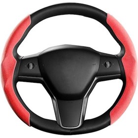 Resim Springsun Tesla Model 3/y Süet Direksiyon Kılıfı - Kaymaz, Konforlu, 2'li Paket Kırmızı Kırmızı 
