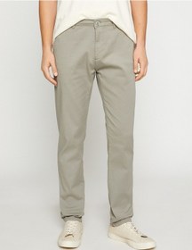 Resim Koton Basic Gabardin Pantolon Slim Fit Düğmeli Cep Detaylı Haki 3sam40009hw 3SAM40009HW898 