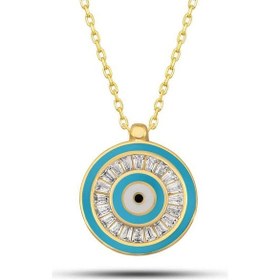 Resim Gümüş Gold Nazar Boncuğu Kadın Kolye-36162 Çok Renkli 