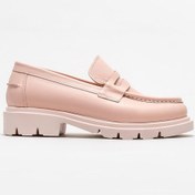 Resim Elle Pembe Deri Kadın Loafer 