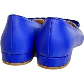 Resim Tufan Shoes Mavi Hakiki Deri Fiyonk Tokalı Babet Ayakkabı Mavi 