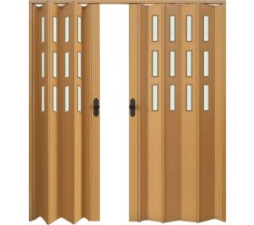 Resim Faran Dekorasyon 305 x 230 Meşe Renk Camlı Çift Açılım Pvc Akordiyon Katlanır Kapı FRNAKMODEL-334 