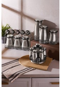 Resim Inox Paslanmaz Çelik Ve Cam Çok Amaçlı Ergonomik Baharatlık Ve Kavanoz Seti Seffaf Şeffaf 