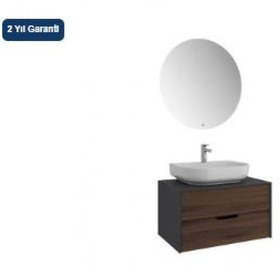 Resim Zero 2.0 80Cm takım Banyo Dolabı Antrasıt/Cevız 