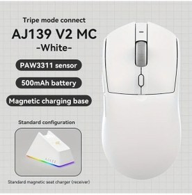 Resim Chuangyinshop Ajazz Aj139 V2 Mc Üç Modlu Manyetik Kablosuz Ergonomik Beyaz Hafif Oyuncu Faresi - 