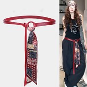 Resim 1 Adet Unisex Retro Punk Hip-Hop Kemer - Kırmızı & Siyah Renk Bloklu Beyaz Çiçek Desenli, Ayarlanabilir Tokalı Kot Pantolonlar ve Günlük Giyim İçin - Erkek ve Kadın Moda Aksesuarı (Elde Yıkanabilir) 