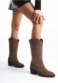 Resim Rugano Wanda Vizon Hakiki Süet Deri Western Kadın Çizme 