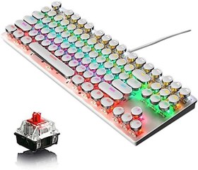 Resim Leaven K550 Kablolu Klavye Daktilo Tarzı Su Geçirmez Led RGB Gökkuşağı Renler Mekanik Oyuncu Işıklı Klavye Ergonomik Tasarım Rahat 150cm Kablo Uzunluğu Kullanım Bilgisayar PC için (Beyaz) 
